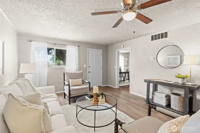 A glimpse towards the den and the bedroom wing from the living room