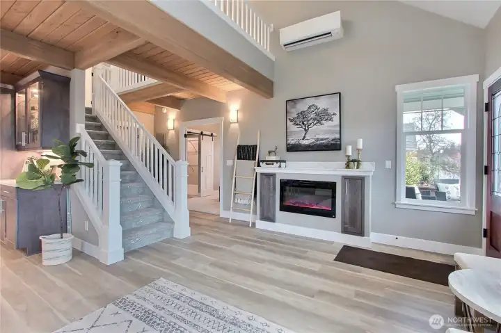 Cozy fireplace has different settings to offer multiple visual and heating effects.