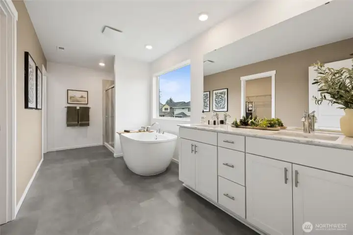 Won't have to fight over elbow room in your spa like primary bath.   Pictures are for representational purposes only, colors and features may vary.