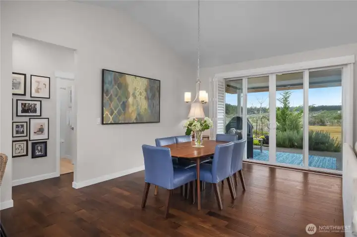 The dining area opens to the covered patio.