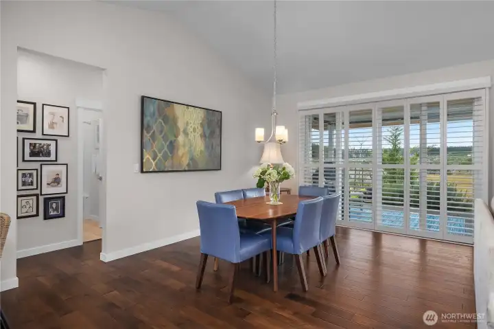 The versatile Hunter Douglas wooden blinds with plantation shutters are a great upgrade.