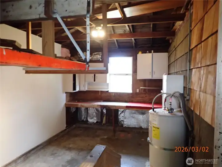 Garage with small work area