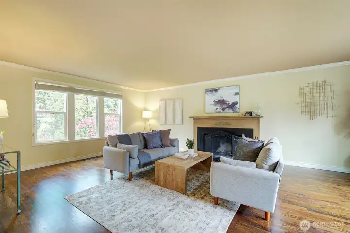 Huge living room with fireplace