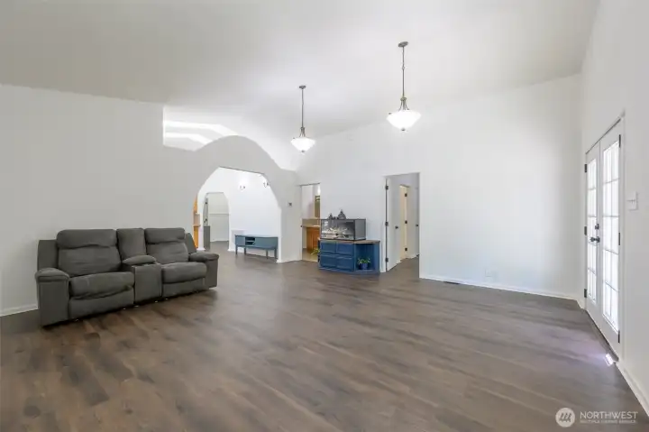 View of the main living room through the front door. View of the main living room through the front door.