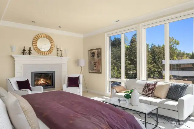 The gas fireplace is a nice touch. Add a seating area for added comfort.