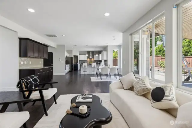 living room shared with kitchen space