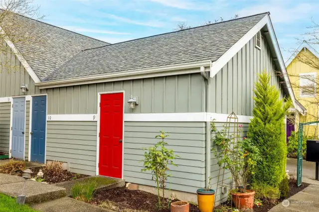 Man door to detached garage