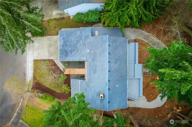 The home features a durable roof made from recycled rubber.