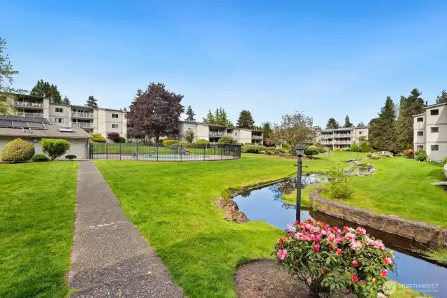 Thomton natural creek beautifully runs through south of the club house. The unit is on the north side of the club house seen at the center.