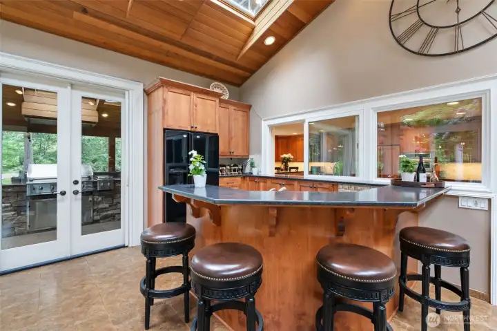 Wet bar with refrigerator in the great room