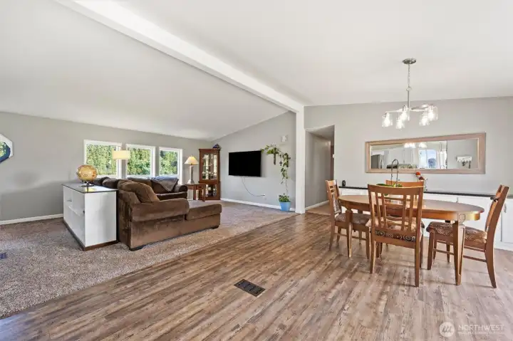 Spacious, combined living and dining area with an open floor plan.