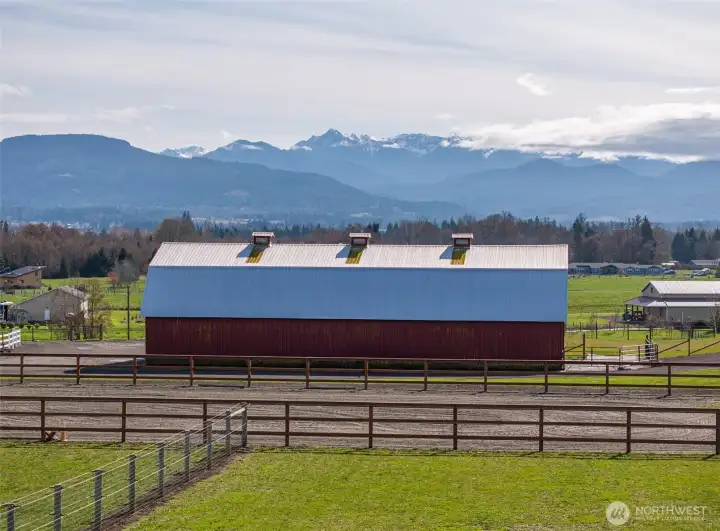Dreamy photo of the barn and Olympic Mountains. Stunning!
