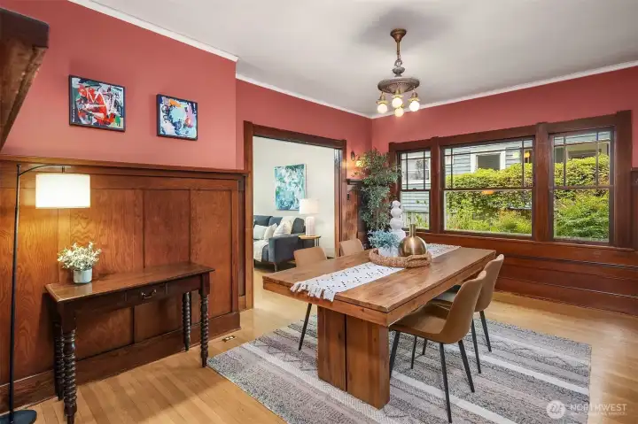 Beautiful formal dining room with gorgeous real wood wainscot