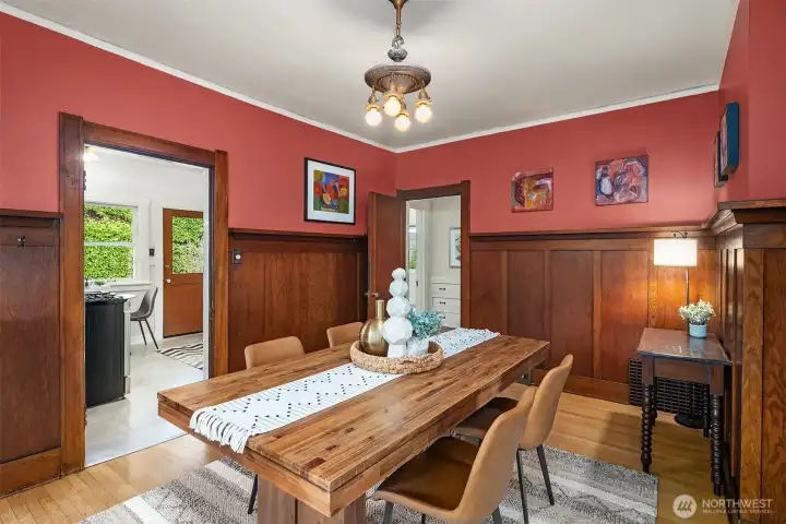 Beautiful formal dining room with gorgeous real wood wainscot