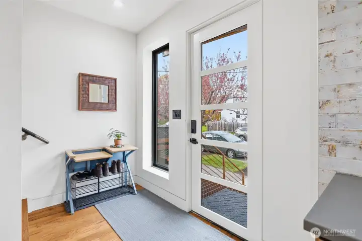 Foyer with oak floors throughout the main floor.