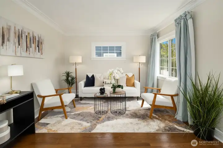 Light & Bright Living Space with Real Hardwoods