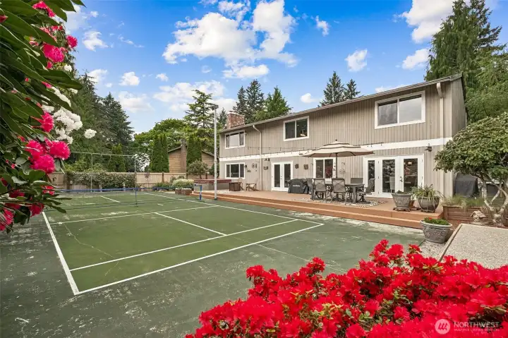 The pickleball court works for so many outdoor games & fun PLUS can double as a large patio for alfresco dining and dancing!