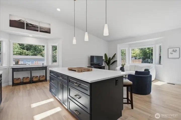 Island with pendants and alcove area Island with pendants and alcove area
