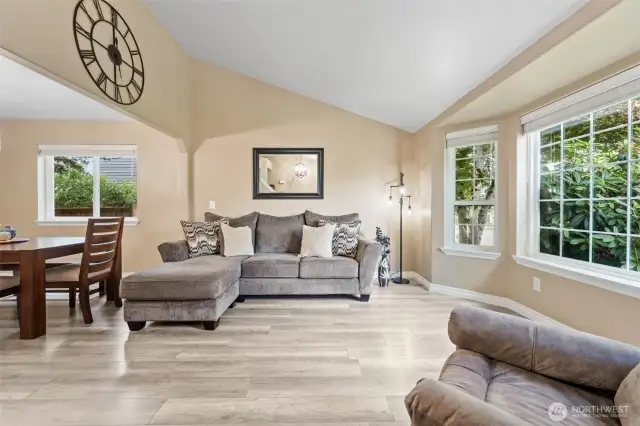 Vaulted ceilings in living room