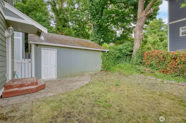 Level Backyard fully fenced