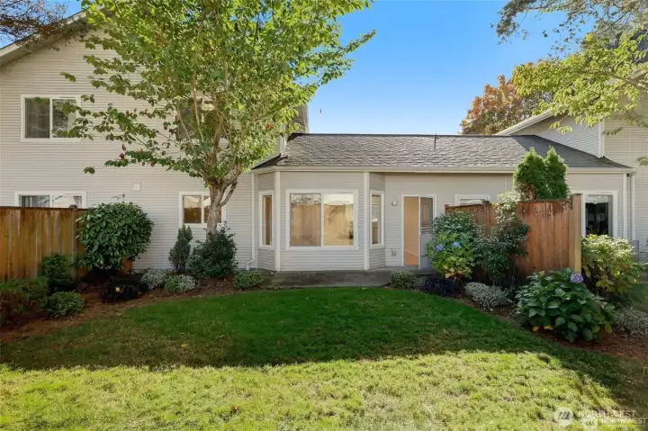 Here is the back yard - ready for your lounge chairs and morning coffee