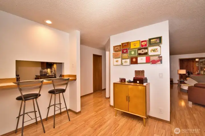 Guests can sit and chat with the cook of the house.