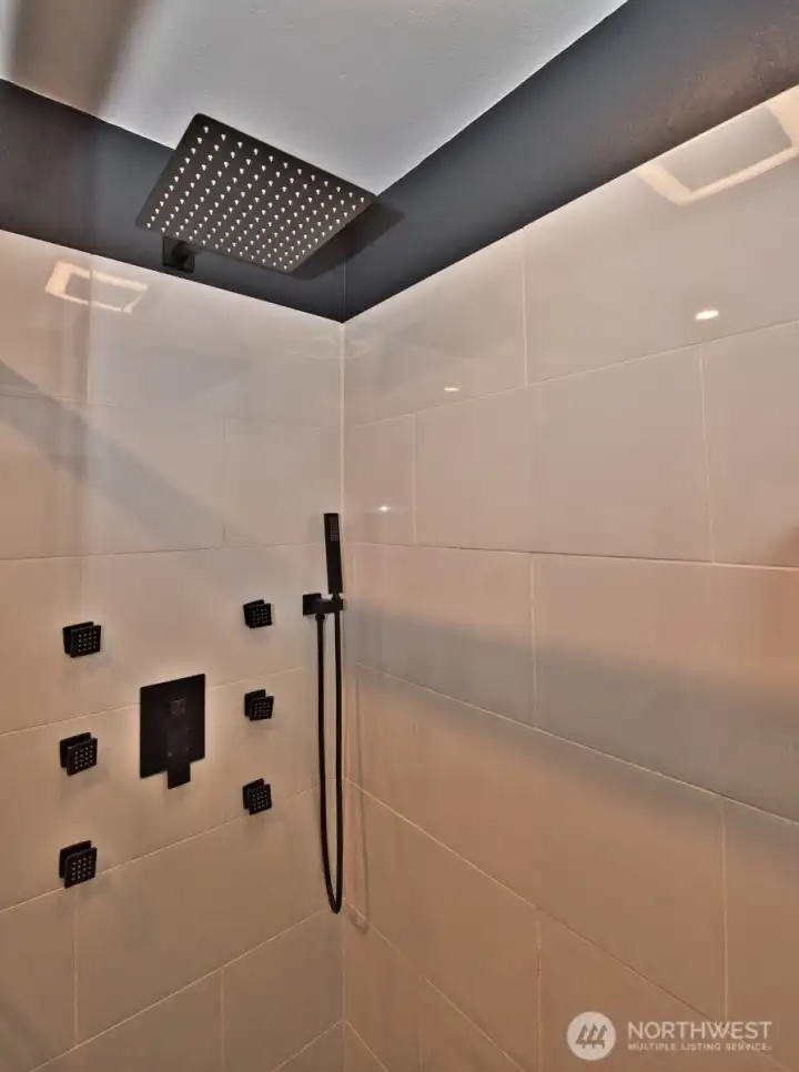 large tile walk-in shower.