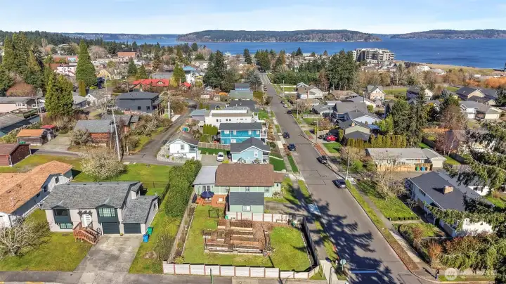 Aerial view of the property looking north toward the Sound.
