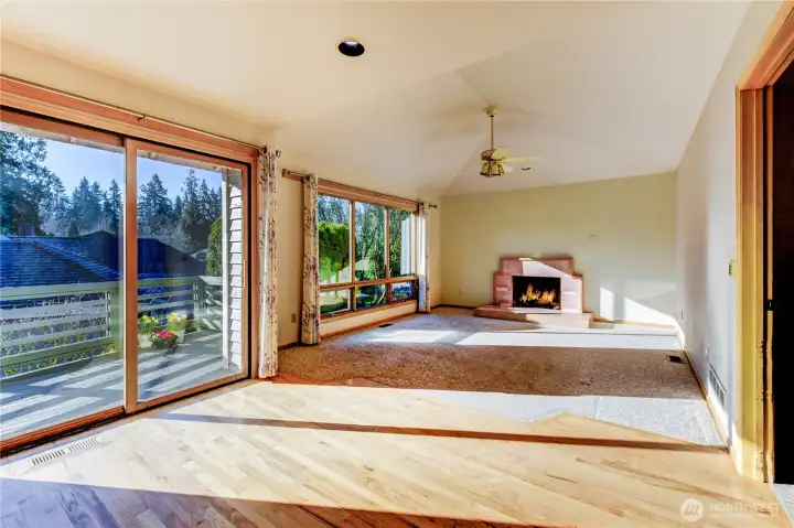 Family Room with Cozy Wood Burning Fireplace