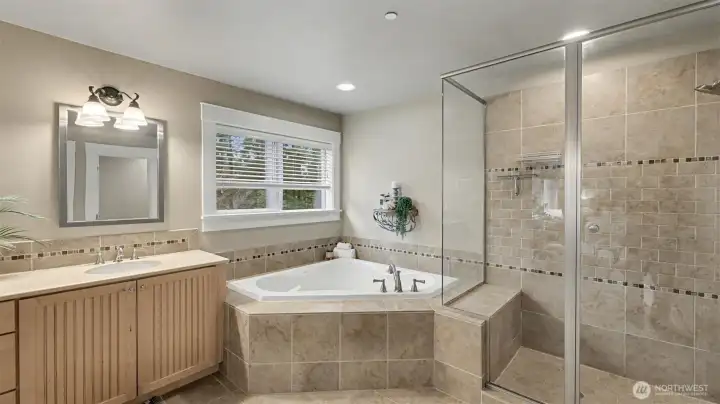 Nice Tile Shower and Jetted Tub