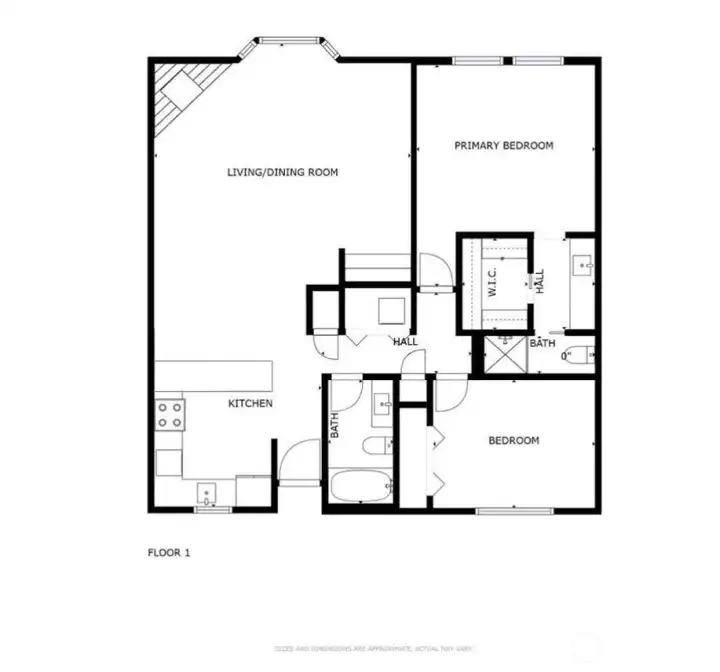 The appr 1091 sf unit has 2 bedroom & 2 bathrooms