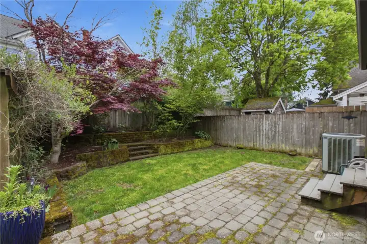 Completely private and terraced backyard with Japanese vine maple trees, bamboo, hydrangea, rhododendron and lilac plantings! Wonderful paver patio for outside summer BBQing as well!