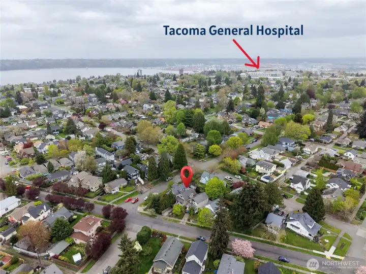 Walking distance to Tacoma General Hospital (about 1 mile), as well as the Stadium District. It's also a very short commute to downtown Tacoma!