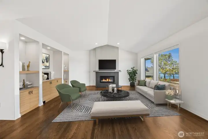 The vaulted ceilings in the family room add to the dramatic yet elegant effect of the rest of the home. (staged photo)