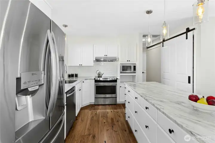 Ample cabinets and storage
