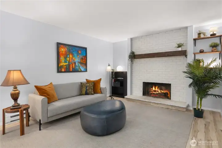 Living room view of fireplace