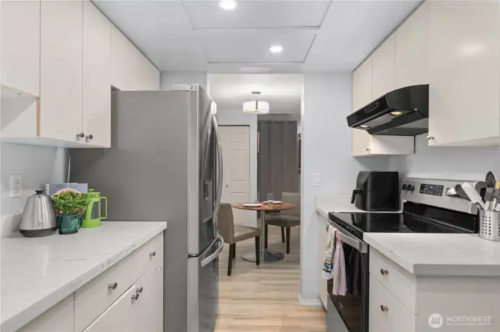 View of dining room from kitchen