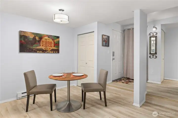 View of front door from dining room