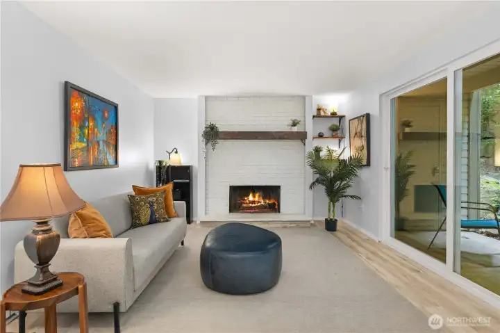 Living room and fireplace