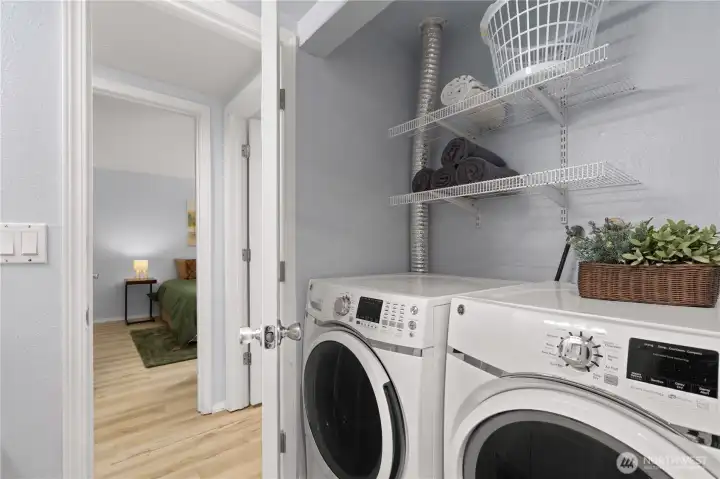 View of West bedroom from Primary bathroom