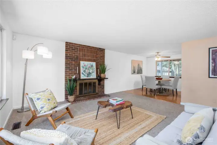 Main level living room and dining room.