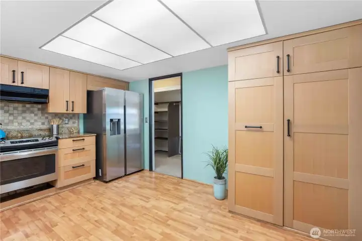 Kitchen cabinet pantry with pull out shelves.
