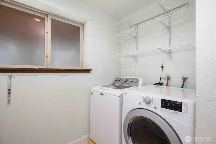 Top load washer and front load dryer.