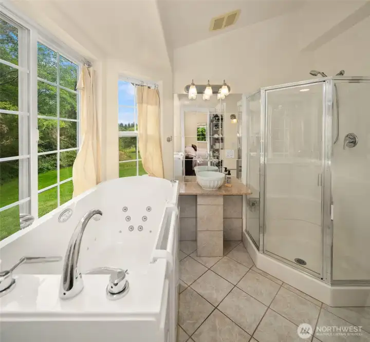 Primary bathroom has a walk in tub and seperate shower. Primary bathroom has a walk in tub and seperate shower.