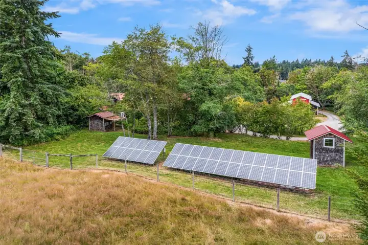 Solar array provides electricity for the Main Home and the Apartment building. Solar array provides electricity for the Main Home and the Apartment building.