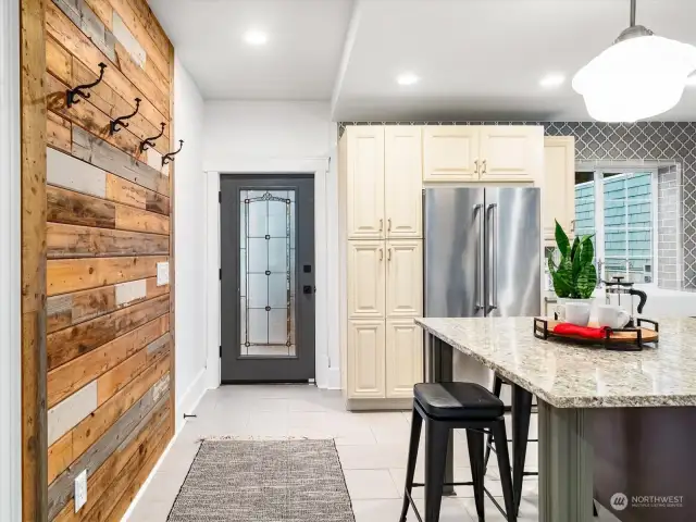 The condo opens to a large kitchen for entertaining