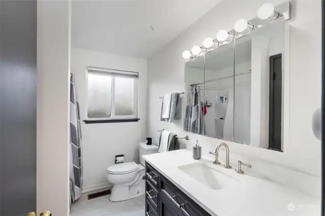 Lots of storage in the remodeled bathroom