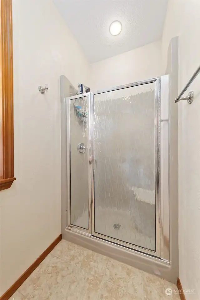 Primary bedroom separate shower.