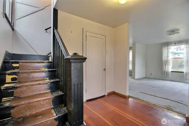 Ascend the original Craftsman staircase to the 2nd level featuring 3 bedrooms and one full bathroom.