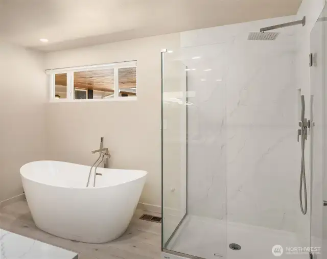 Primary bath with elegant European style tub